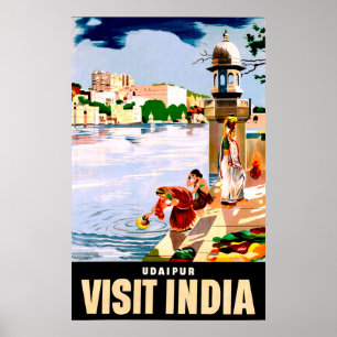 Udaipur, India. Vrouwen bij het meer. Oude reis Poster