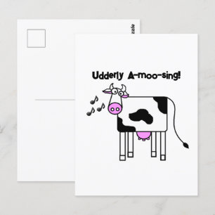 Udderly A-moo-sing Funny Singing Koe Pun Cartoon Briefkaart