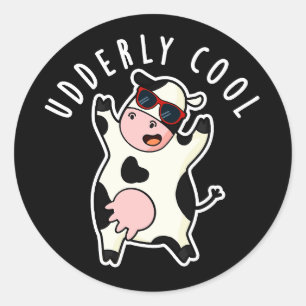 Udderly Cool Funny Koe Pun Dark BG Ronde Sticker