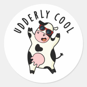 Udderly Cool Funny Koe Pun Ronde Sticker
