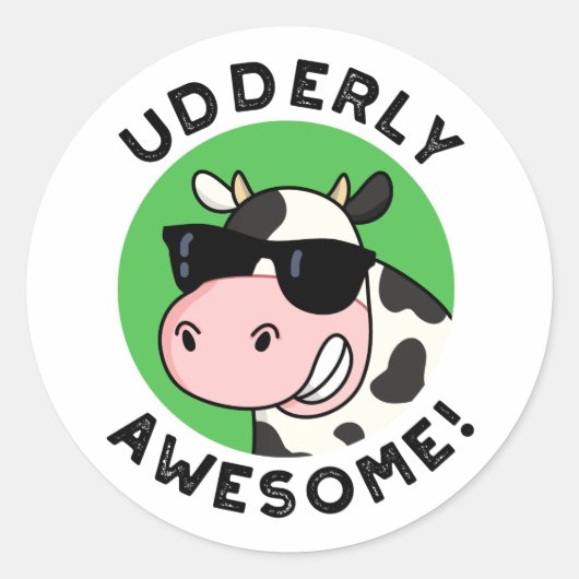 Udderly Geweldige Funny Koe Pun Ronde Sticker (Voorkant)