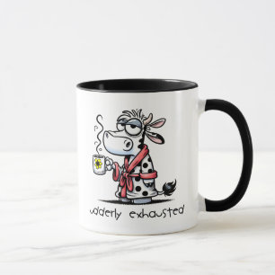 Udderly uitgeputte Koe in een mantel Drink koffie Mok