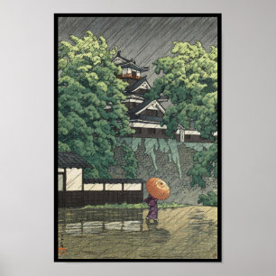 Udo Tower, Kumamoto Castle in rain Kawase Hasui Poster