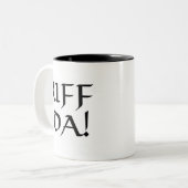 Uff Da. Tweekleurige Koffiemok (Voorkant links)