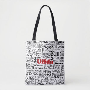 Uffda Grappige Noorse expressie Rood & Zwart Tekst Draagtas