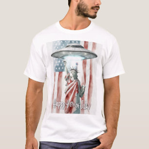 UFO 4 juli Vrijheidsbeeld Grappige Kunst T-shirt