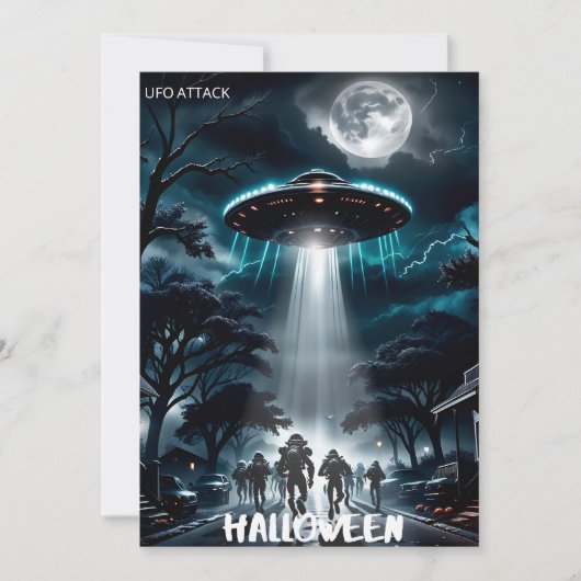 UFO-aliën aanval Griezelen dit jaar Halloween Feestdagenkaart (Voorkant)