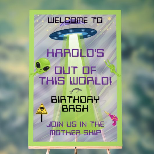 UFO Alien Any Age Birthday Welcome Acryl Bord (Neutraal)