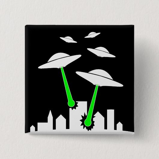UFO Alien Attack Vierkante Button 5,1 Cm (Voorkant)
