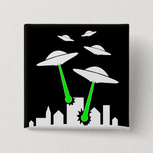 UFO Alien Attack Vierkante Button 5,1 Cm