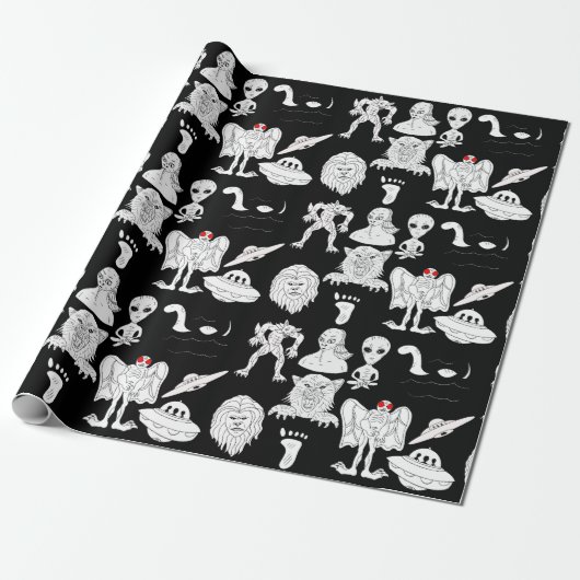 UFO, Alien, Bigfoot Cryptid Birthday Cadeaupapier (Uitgerold)