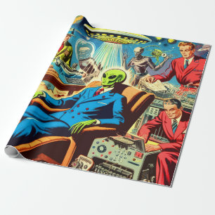 UFO Alien Sci-Fi Retro Comics Cadeaupapier