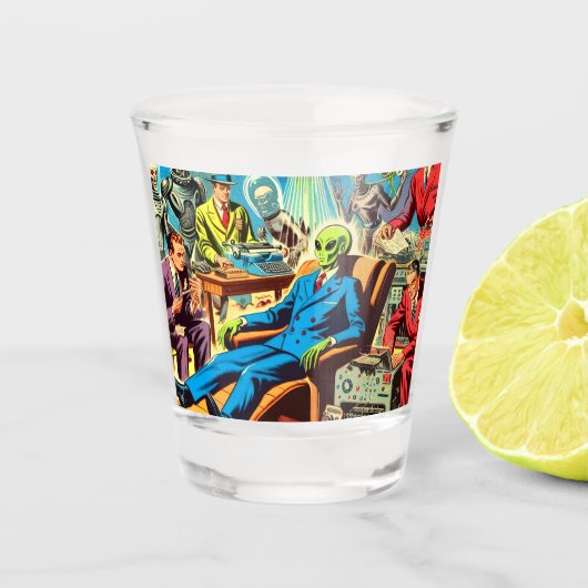 UFO Alien Sci-Fi Retro Comics Shot Glas (Voorkant)