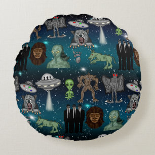 UFO Aliens Chupacabra Bigfoot Cryptids Rond Kussen