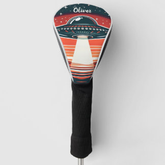 ufo bij rode zonsondergang gepersonaliseerd golfheadcover