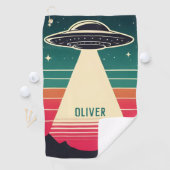  ufo bij zonsondergang gepersonaliseerd golfhanddoek (Insitu)