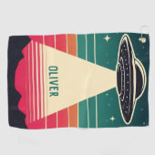  ufo bij zonsondergang gepersonaliseerd golfhanddoek (Horizontaal)