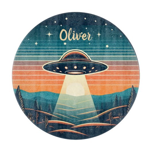  ufo bij zonsondergang gepersonaliseerd snijplank (Voorkant)