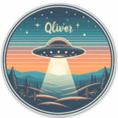  ufo bij zonsondergang gepersonaliseerd sticker (Voorkant)