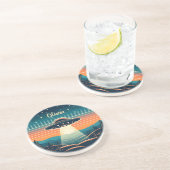 ufo bij zonsondergang gepersonaliseerd zandsteen onderzetter (Zijkant)