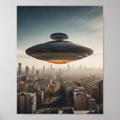 UFO boven stad Poster (Voorkant)
