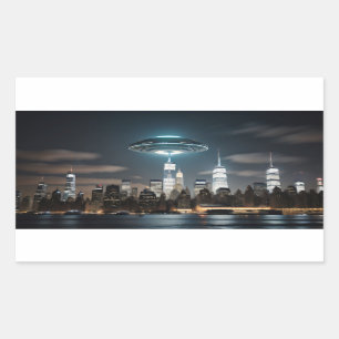 UFO boven stad Rechthoekige Sticker