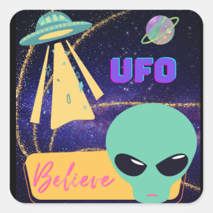 ufo, buitenaards geloof vierkante sticker