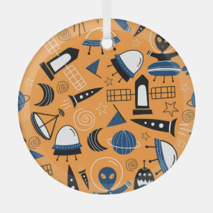 UFO buitenaards, ruimteschepen, kinder motief Glas Ornament