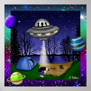 UFO-buitenaardse afvoerantenne met planeten Poster