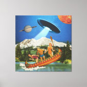 UFO Canoe Trip Mountains Surreal Collage Canvas Afdruk (Voorkant)