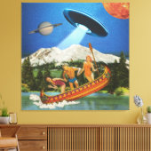 UFO Canoe Trip Mountains Surreal Collage Canvas Afdruk (Insitu (Woonkamer))
