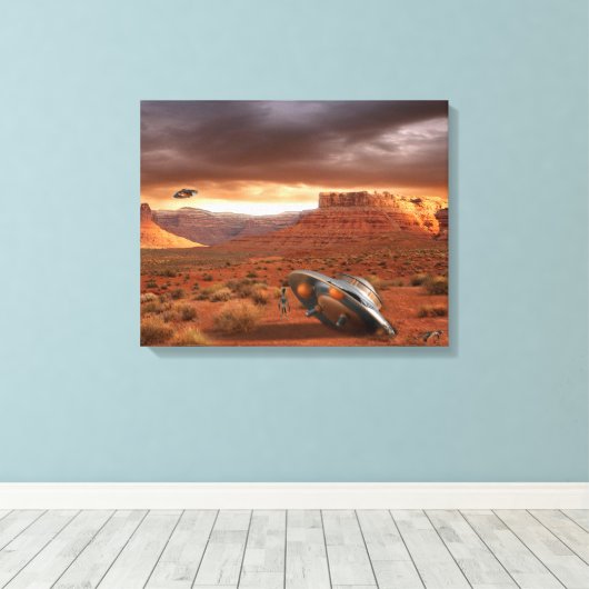 UFO Crash in de woestijn met Alien Fatality Canvas (Insitu (Houten vloer))