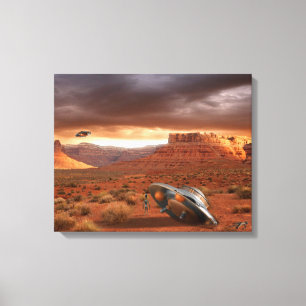 UFO-crash in woestijn met Alien Fatality Canvas Afdruk