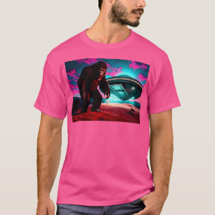UFO Drops Bigfoot Off - Retro Cryptid Art T-shirt