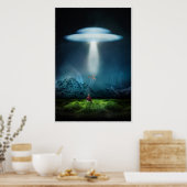 UFO en kind in het veld 's nachts poster (Keuken)