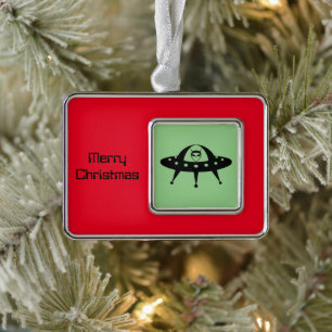 UFO- en Space Alien Verzilverd Kader Ornament