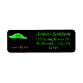 UFO Flying Saucer Green Black Text Funny Humorisy Etiket (Voorkant)