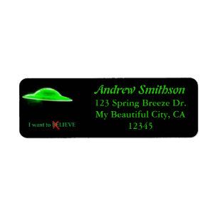 UFO Flying Saucer Green Black Text Funny Humorisy Etiket
