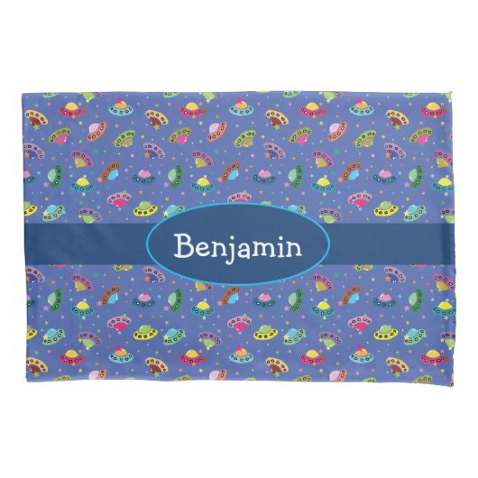 UFO Flying Whimsical Cartoon Ruimteschip Patroon Kussensloop (Voorkant)