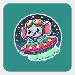 UFO Funny Elephant Vierkante Sticker
