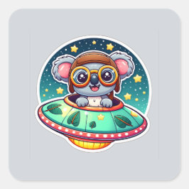 UFO Funny Koala Vierkante Sticker