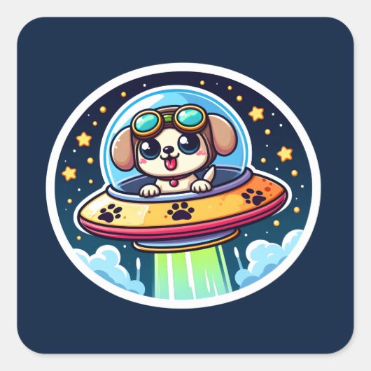 UFO Funny Puppy Vierkante Sticker (Voorkant)