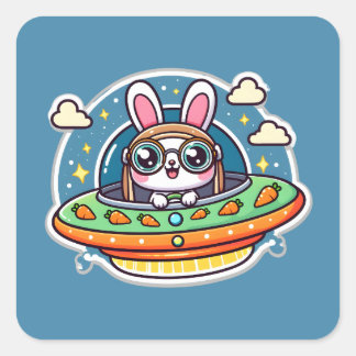 UFO Happy Rabbit Vierkante Sticker