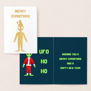 UFO Ho Father Kerstmis Buitenaards gebruik Folie Kaarten