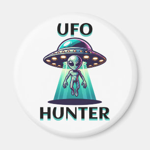 UFO Hunter   Ai Art met UFO en Alien Magneet