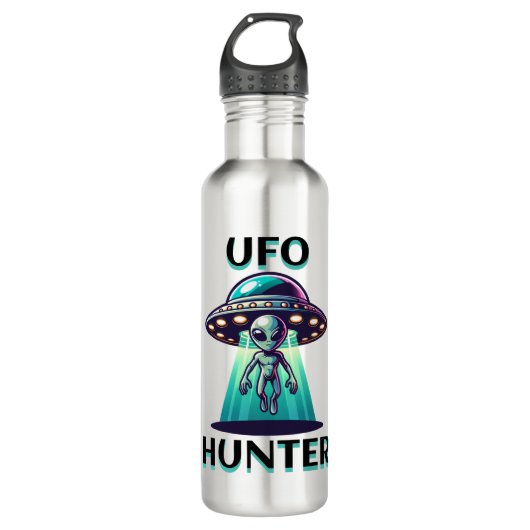 UFO Hunter | Ai Art met UFO en Alien Waterfles (Voorkant)