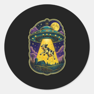 Ufo koe ontvoering grappige alien boerderij ronde sticker