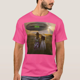 UFO op Aarde Meisjes Kijken UFO in WHE T-shirt
