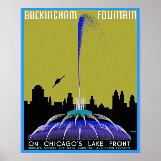 UFO over Chicago - Buckingham Fountain Poster (Voorkant)