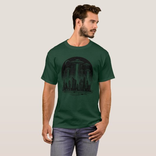 UFO Over cities friends T-shirt (Voorkant volledig)